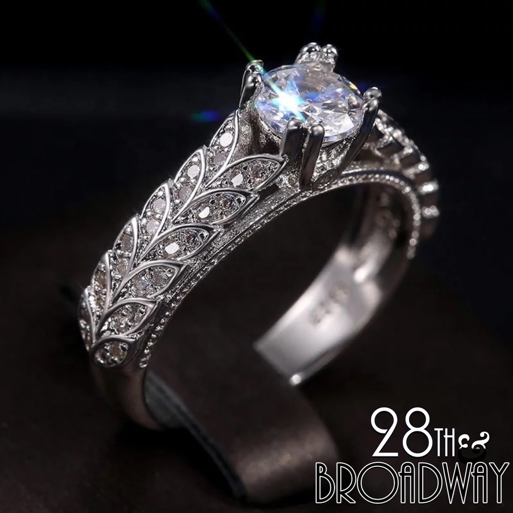 18K White Gold Over 925 Art Deco Engagement Ring